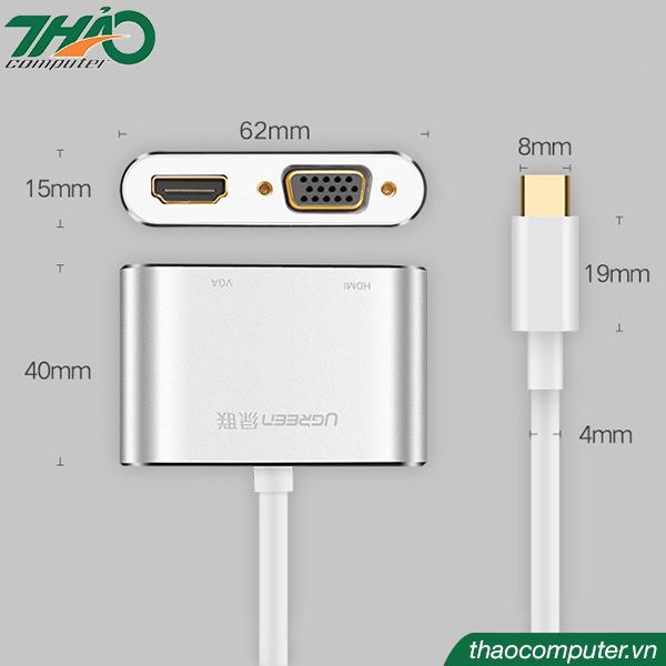 cap chuyen ugreen usb type-c ra hdmiva vga-50317