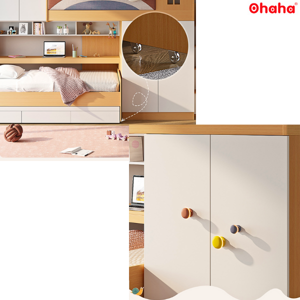 Giường tầng thông minh cao cấp Ohaha 2 tủ áo - GTCC024