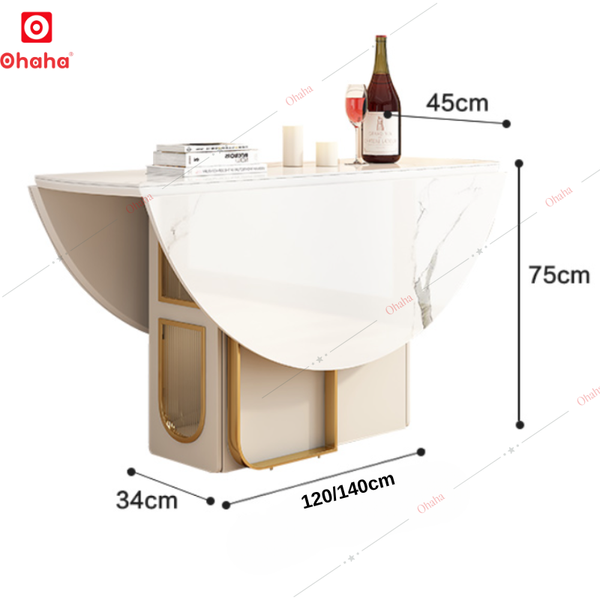 Bàn ăn gấp gọn thông minh có ghế và bánh xe Ohaha - BA019
