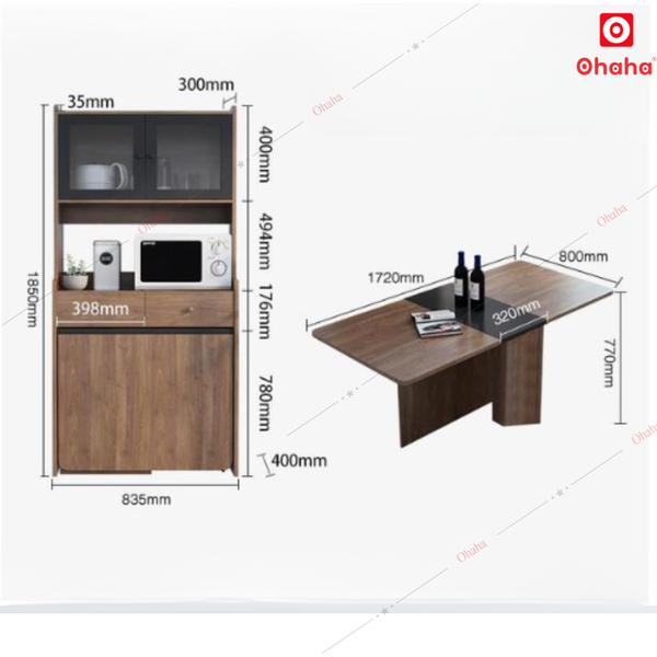 Bộ bàn ăn thông minh xếp gọn kèm hệ tủ đồ - BA028