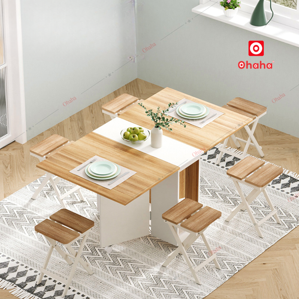 Bàn ăn gấp gọn thông minh có ghế và bánh xe Ohaha - BA033