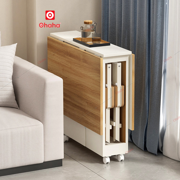 Bàn ăn gấp gọn thông minh có ghế và bánh xe Ohaha - BA033