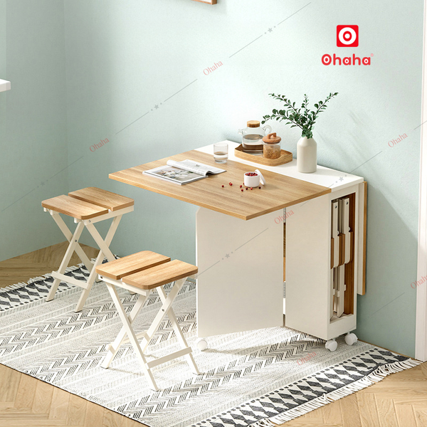 Bàn ăn gấp gọn thông minh có ghế và bánh xe Ohaha - BA033
