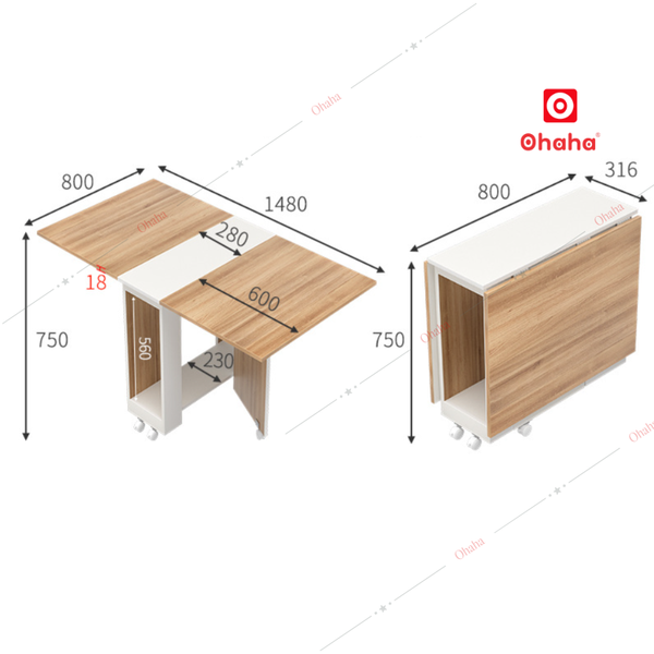 Bàn ăn gấp gọn thông minh có ghế và bánh xe Ohaha - BA033