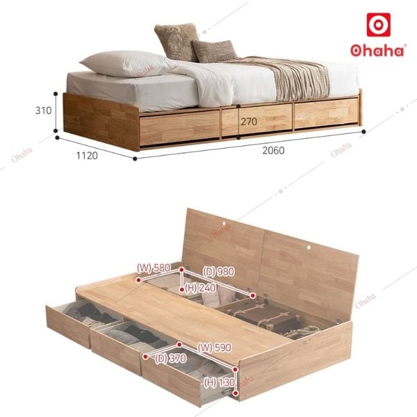 Giường ngủ gỗ tự nhiên cao cấp Ohaha GGTN002
