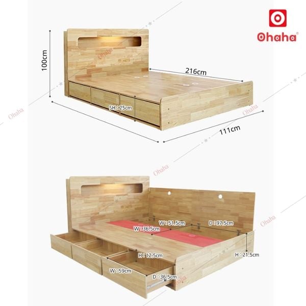 Giường ngủ gỗ tự nhiên cao cấp Ohaha GGTN006