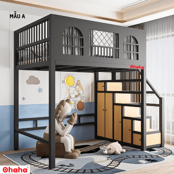 Giường tầng sắt kết hợp tủ quần áo