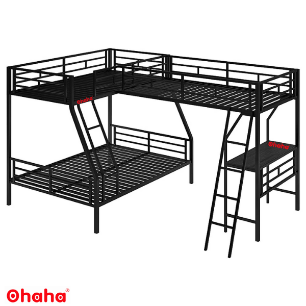 Giường tầng thông minh khung sắt Ohaha 3 giường có bàn học - GTS016