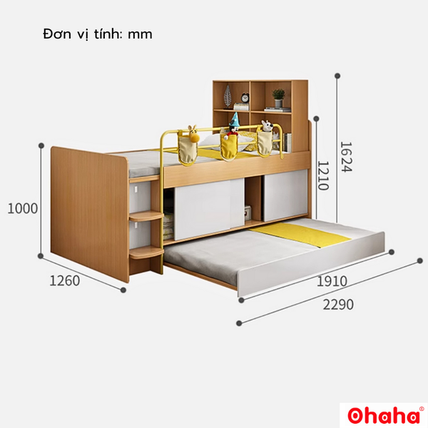 Giường tầng thông minh trẻ em có tủ áo Ohaha - GTTM032