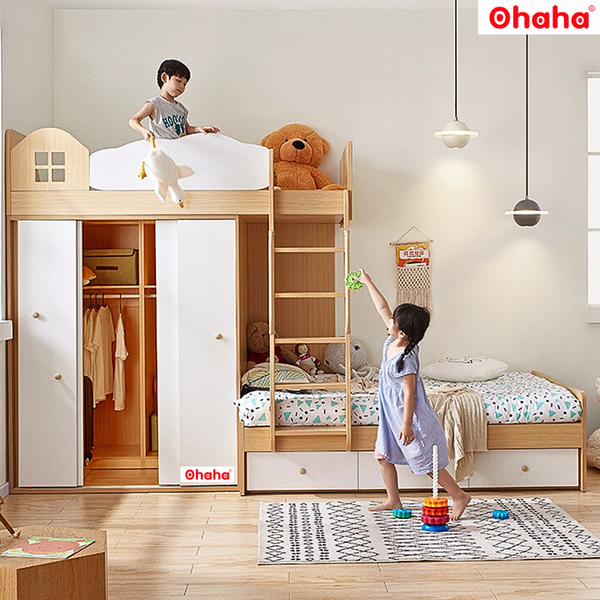 Giường tầng thông minh có tủ áo Ohaha - GTTM033