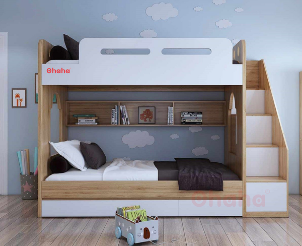 Giường tầng thông minh hiện đại cao cấp Ohaha kèm cầu thang hộc - GTHĐ003