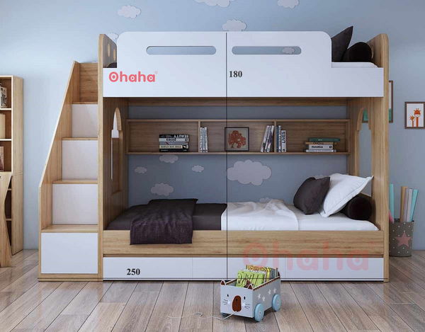 Giường tầng thông minh hiện đại cao cấp Ohaha kèm cầu thang hộc - GTHĐ003