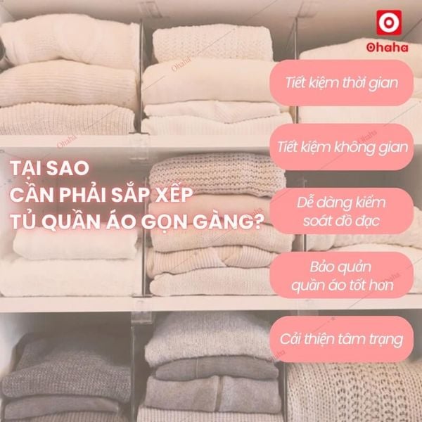 Sắp xếp tủ quần áo gọn gàng, ngăn nắp