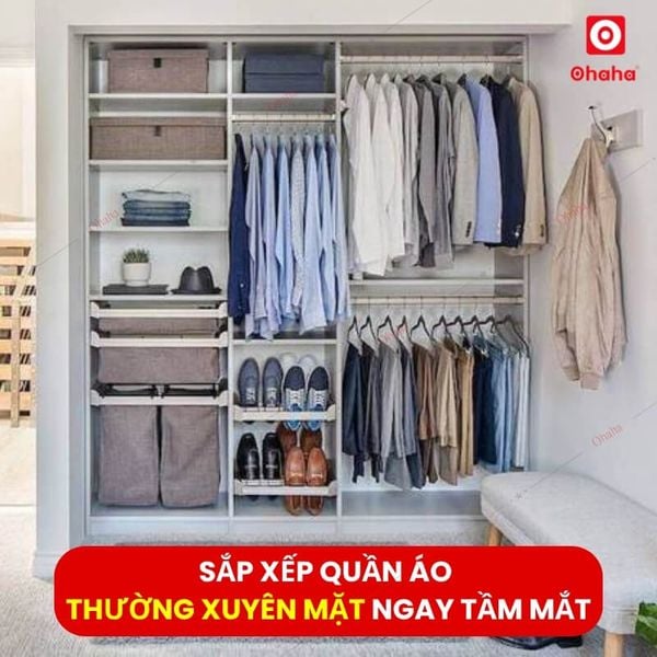Sắp xếp tủ quần áo gọn gàng, ngăn nắp