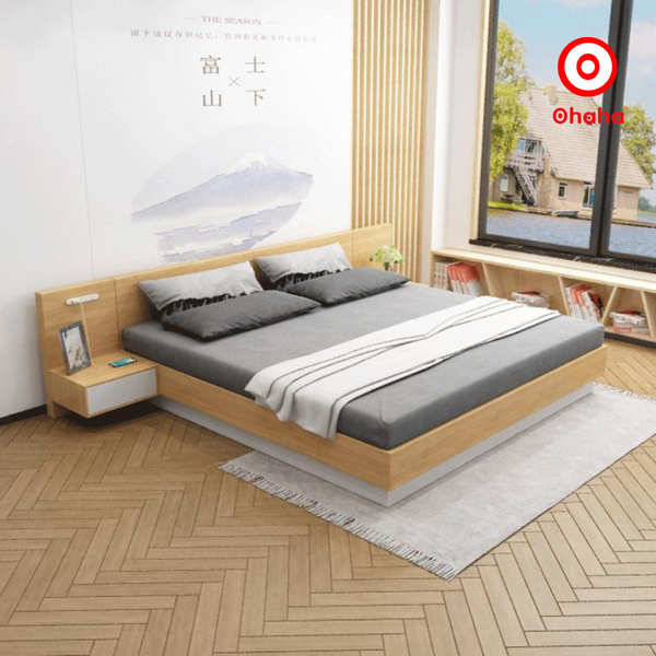 Giường ngủ bệt kiểu Nhật kèm tủ đầu giường và hộc tủ nâng Ohaha - GB011