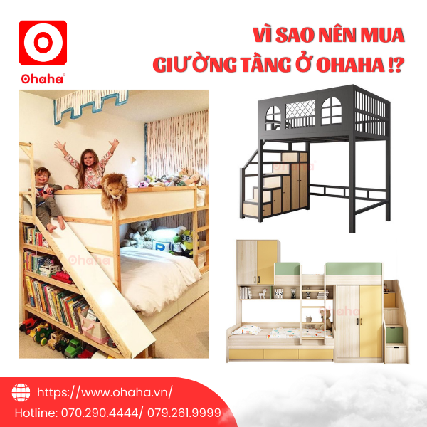 Ohaha là đơn vị nội thất lâu năm cung cấp đa dạng các sản phẩm như Giường tầng thông minh cho bé giá rẻ, chất lượng,...