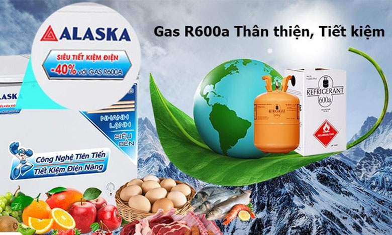 Tủ đông mát Alaska BCD 5568C sử dụng gas R600A tiết kiệm điện, dung tích 372L
