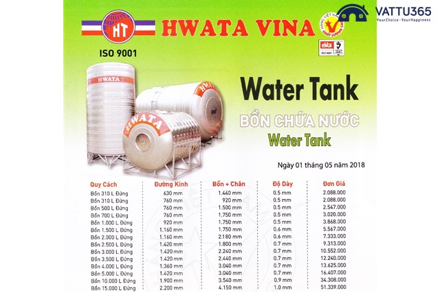 Giá các loại bồn chứa nước Hwata