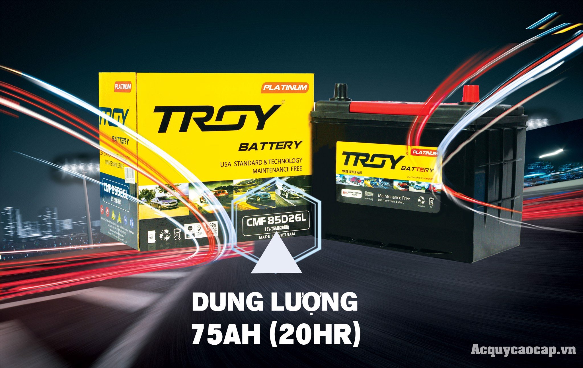 Dòng xả điện năng ắc quy Troy CMF 85D26L 12V 75Ah