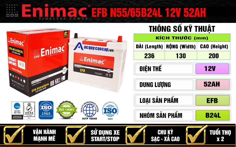 Enimac EFB N55 N55L N-55L 65B24L 12V 52AH