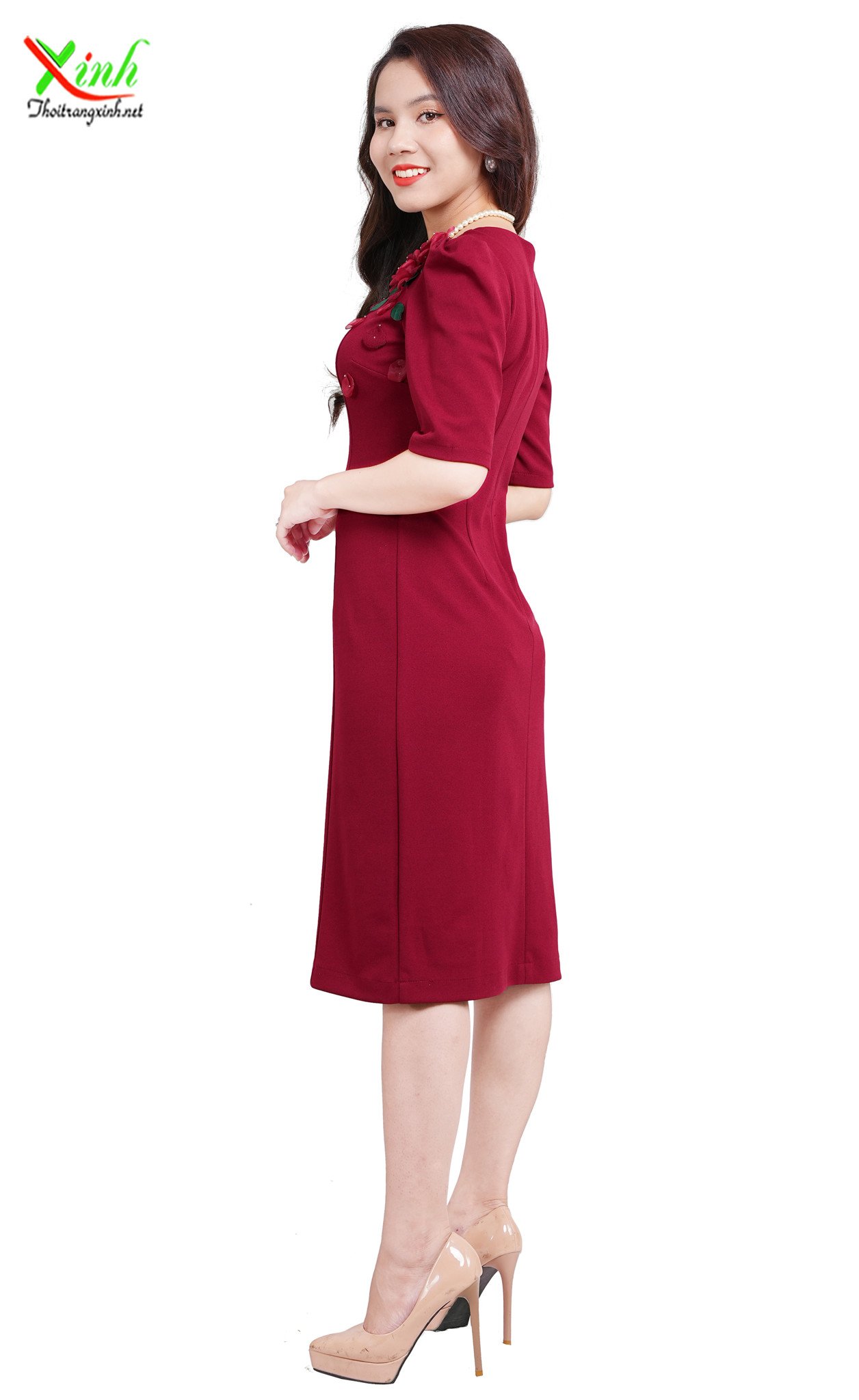 Đầm dạ hội cao cấp màu đỏ đô dành cho quý cô trung niên