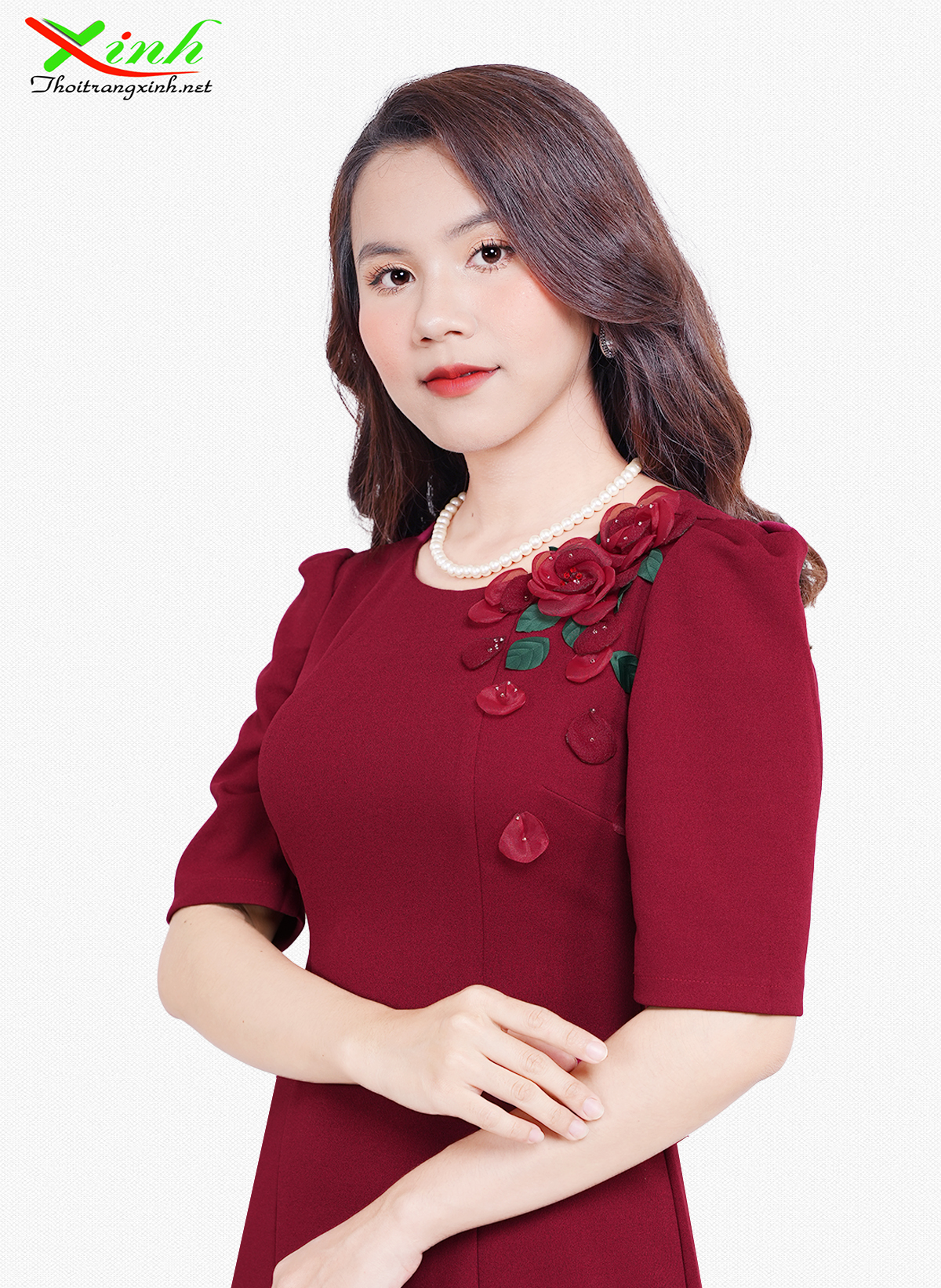 Đầm cotton cát âu cao cấp Đỏ Đô DL847 – Thời Trang Xinh