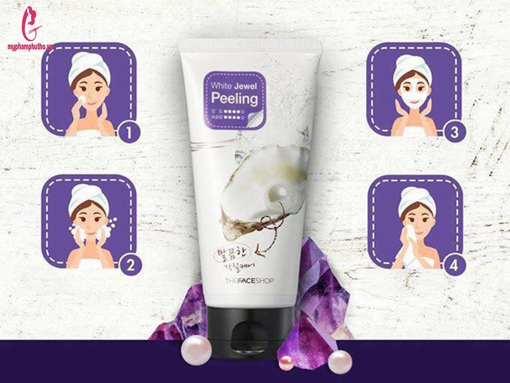 cách dùng Tẩy tế bào da chết ngọc trai TheFaceShop White Jewel Peeling Hàn Quốc