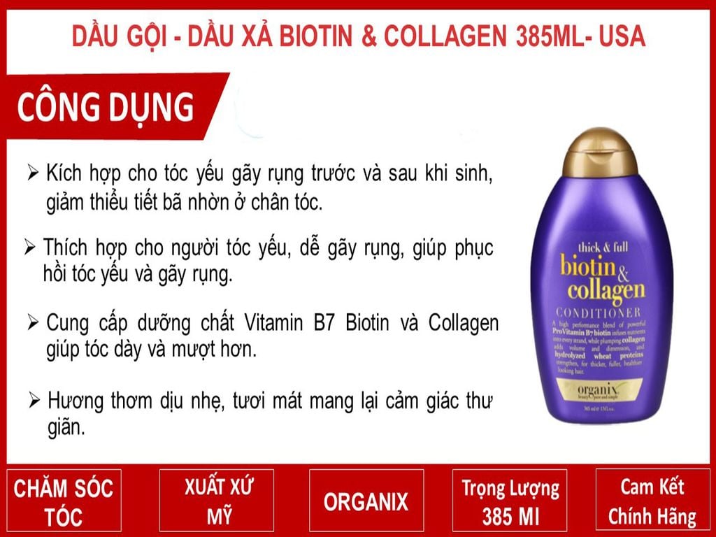 công dụng Cặp Dầu Gội Xả Biotin And Collagen USA