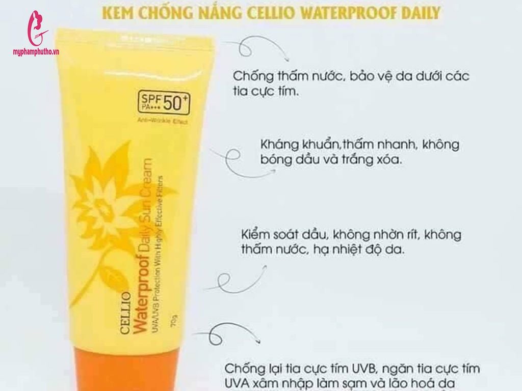 công dụng Kem chống nắng Cellio Water proof Daily Sun Cream SPF50 PA+++