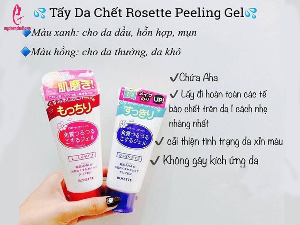 công dụng Tẩy Da Chết Rosette Peeling Gel Màu Hồng Và Xanh