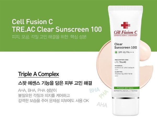 Kem Chống Nắng Cell Fusion C Clear Sunscreen 100 SPF50++ Màu xanh
