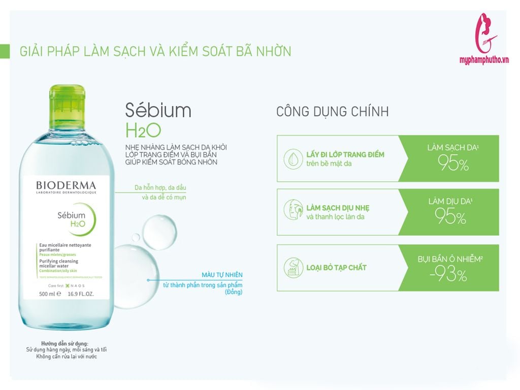 công dụng Nước tẩy trang Bioderma Sebium H2O màu xanh dương - Da Dầu Mụn