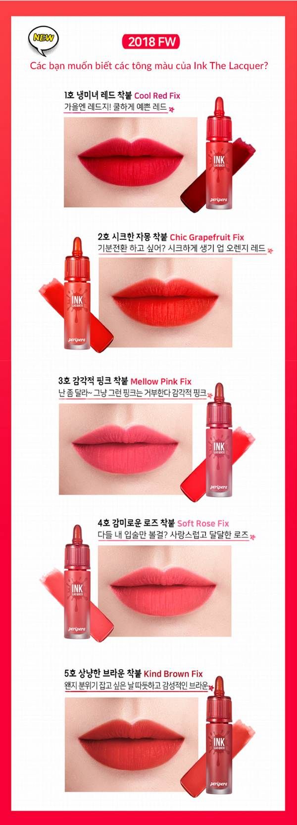 Son kem lì Peripera Ink Lacquer Lip Tint 5 màu