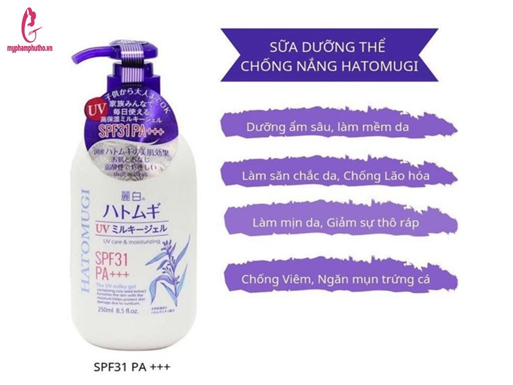 công dụng Sữa dưỡng thể Body chống nắng Hatomugi UV Milky Gel Naturie Nhật Bản