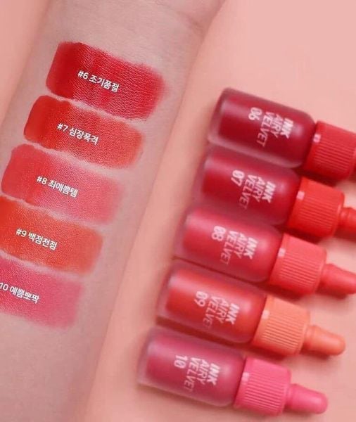 Test Son Kem Lì Peripera Ink Airy Velvet Tint bảng màu 06,07,08,09,10