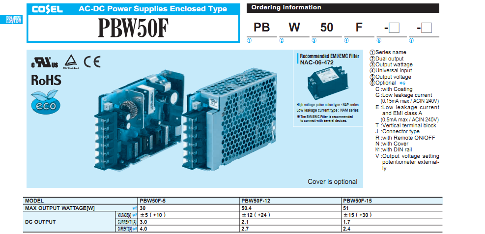 Bộ nguồn AC-DC PBW 50F-5 cosel xuất xứ nhật bản chính hãng