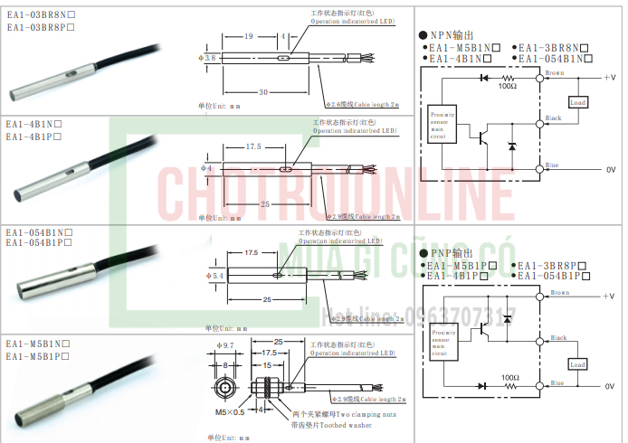 Thông số Cảm biến tiệm cận loại hình trụ EA1-4B1NA