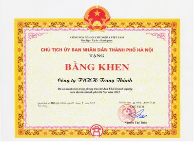 TrungThành Foods đón nhận bằng khen của UBND Thành phố Hà Nội