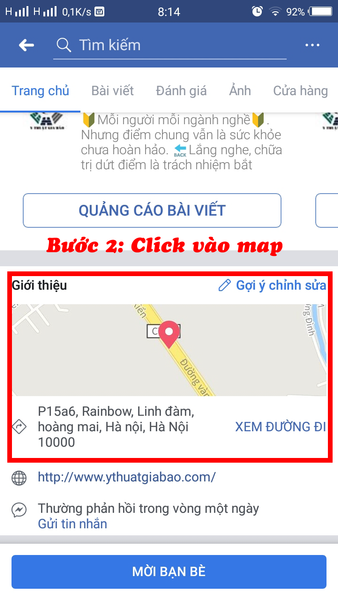 Bước 2: Kéo xuống phần Giới thiệu (About). Click vào map. Google Map sẽ tự động dẫn đường đến địa chỉ mới (Lưu ý: Bật chế độ GPS)