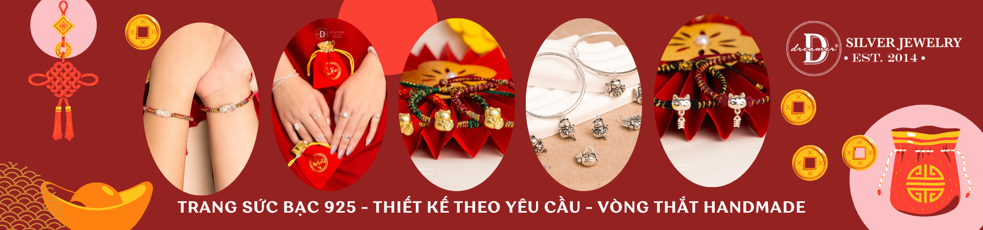 Vòng Tay Dây Thắt May Mắn Mix Charm Bạc 925 Chiêu Tài Lộc Cầu Tình Duyên