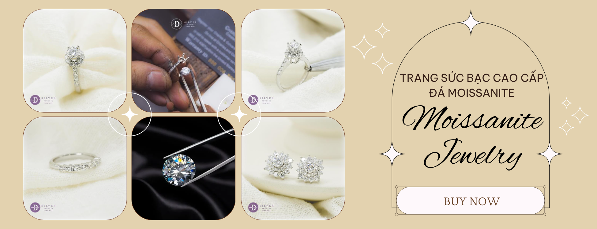 Moissanite Silver Jewelry - Trang Sức Bạc 925 Cao Cấp Đính Đá Moissanite