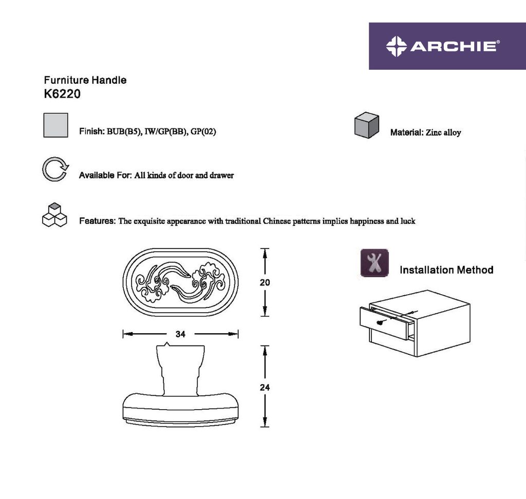 Núm Tay nắm tủ cổ điển Archie