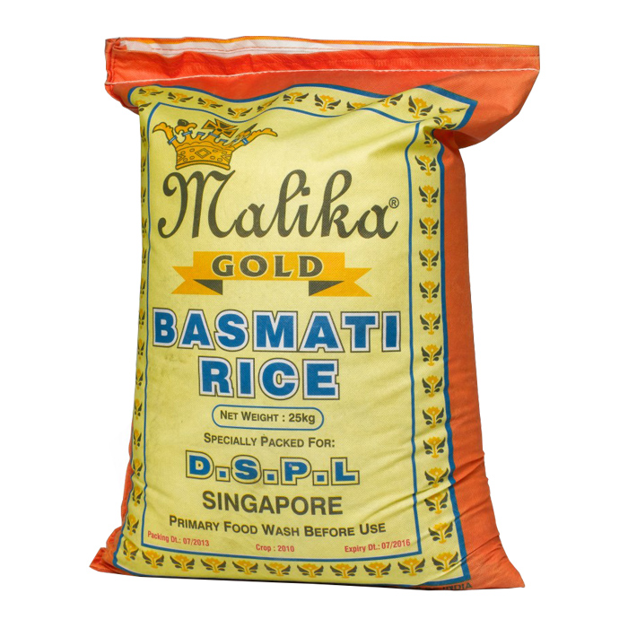 hình ảnh bao bì sản phẩm gạo basmati ấn độ hiệu malika gold 25kg