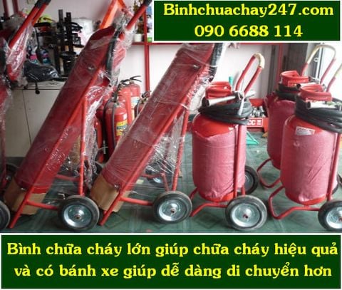 Bình chữa cháy xe đẩy bột ABC 35kg và bình chữa cháy xe đẩy khí CO2 24kg có tem kiểm định