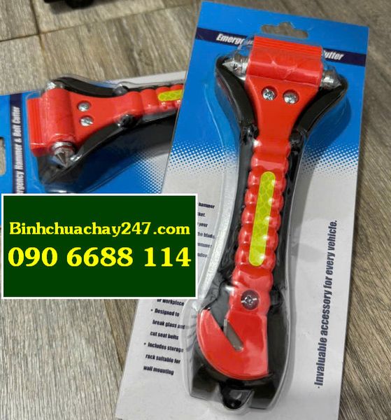 Búa phá kính, có dao cắt, dán decal dạ quang (Búa đa năng)