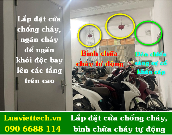 Lắp đặt cửa chống cháy, bình chữa cháy tự động, đèn EXIT lối thoát, đèn chiếu sáng sự cố khẩn cấp