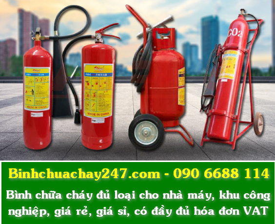 Bình chữa cháy đủ loại từ bình chữa cháy xách tay, bình chữa cháy xe đẩy lớn cho nhà máy, khu công nghiệp với giá rẻ, giá sỉ, có tem kiểm định, đầy đủ hóa đơn VAT và các chứng từ liên quan