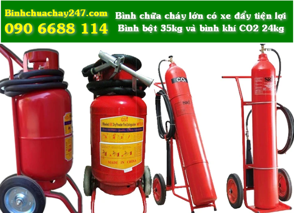 Bình chữa cháy xe đẩy lớn được nhiều nhà xưởng, kho hàng sử dụng