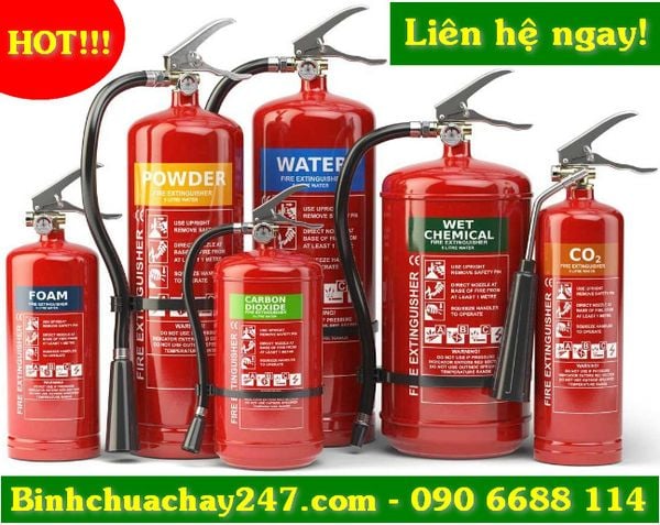 Bình chữa cháy bột ABC, BC, bình chữa cháy khí CO2, bình chữa cháy gốc nước đa năng, bình chữa cháy bọt Foam, bình chữa cháy cho pin xe điện (Pin Lithium) đều có tại Binhchuachay247.com