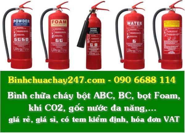 Bình chữa cháy giá rẻ, giá sỉ, bột ABC, BC, bình chữa cháy khí CO2, bình chữa cháy gốc nước đa năng, bình chữa cháy bọt Foam, bình chữa cháy cho pin xe điện (Pin Lithium) đều có tại Binhchuachay247.com